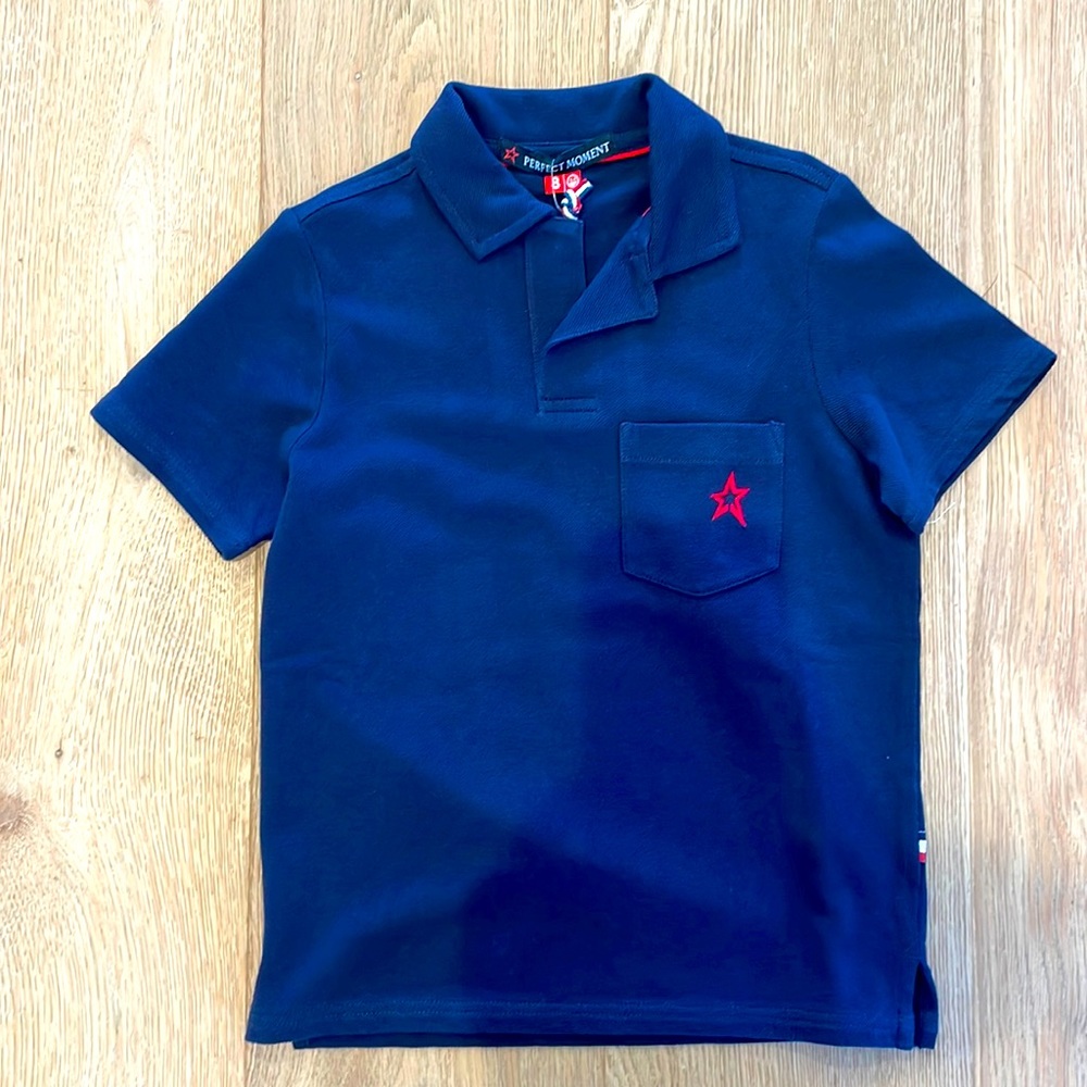 NWT Perfect Moment Navy Pique Polo, boys size 8